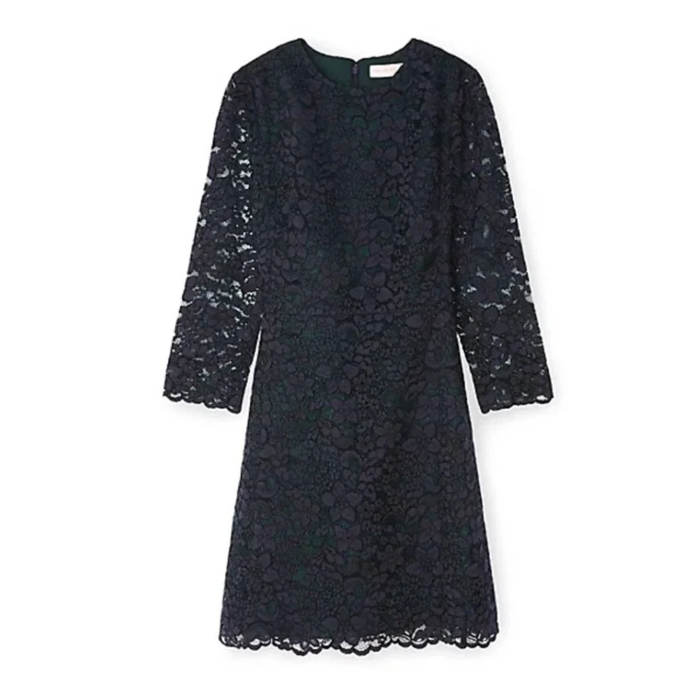 TORY BURCH Dress Blue Lace Green lined floral lace sheath cocktail mini 4 NWT